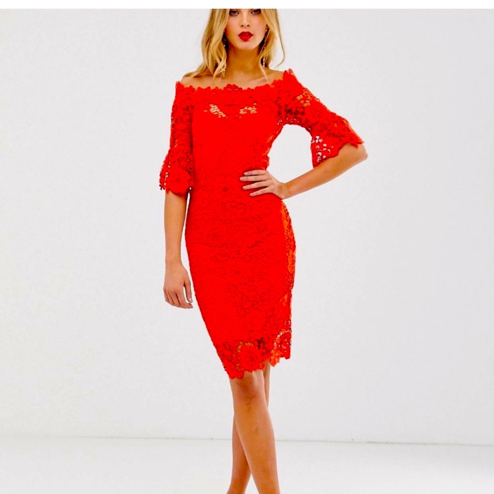 Paper Dolls London Petite US 6 EUR 38 Red Lace Midi dress